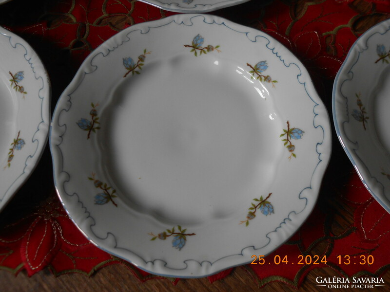 Zsolnay blue peach blossom, blue feather cake plate, 6 pcs