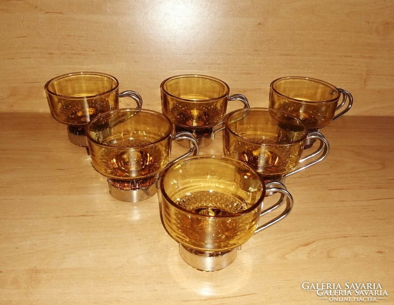 Retro Russian amber glass metal glasses set of 6 - never used! (Po-4)
