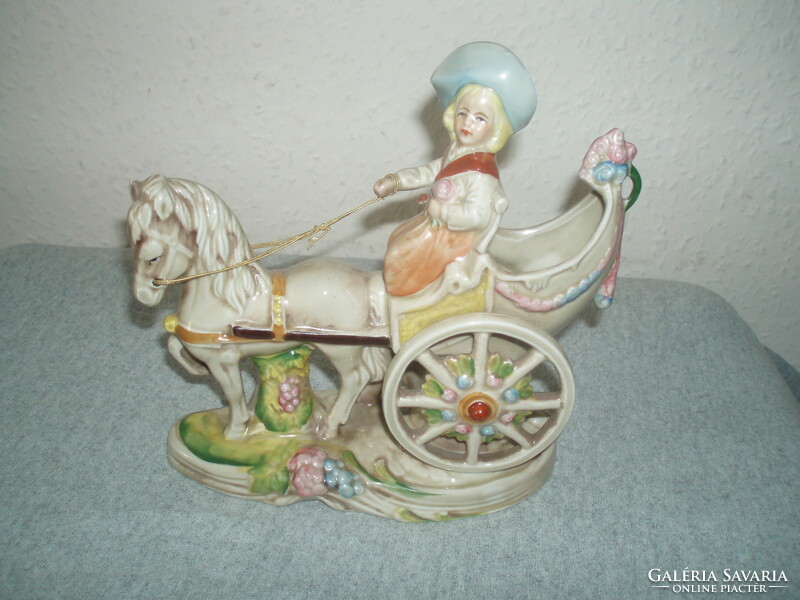 Horse carriage. Hand-painted German porcelain figurine, marked, flawless, -16.5 cm