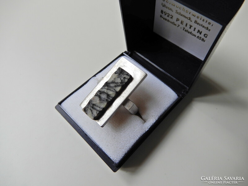 Régi dán LORILEA JADERBORG modernista ezüst gyűrű gránit kővel