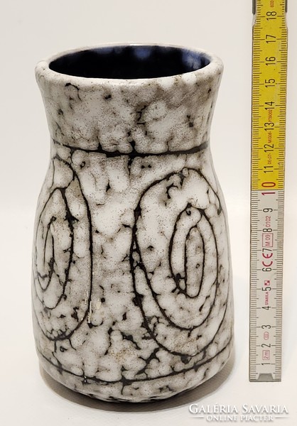 Hódmezővásárhely, snail pattern, black, gray glazed ceramic vase (3026)