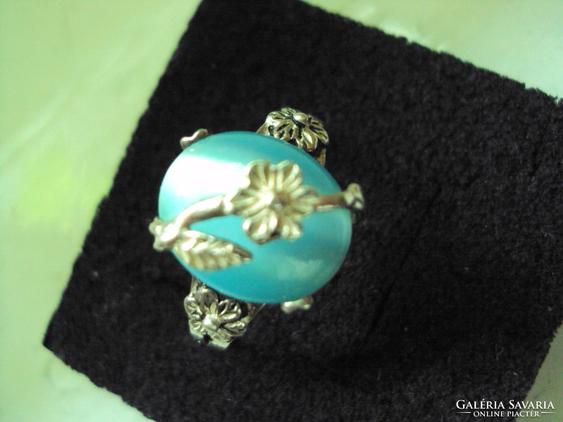 Silver ring with turquoise cat's eye 18 mm