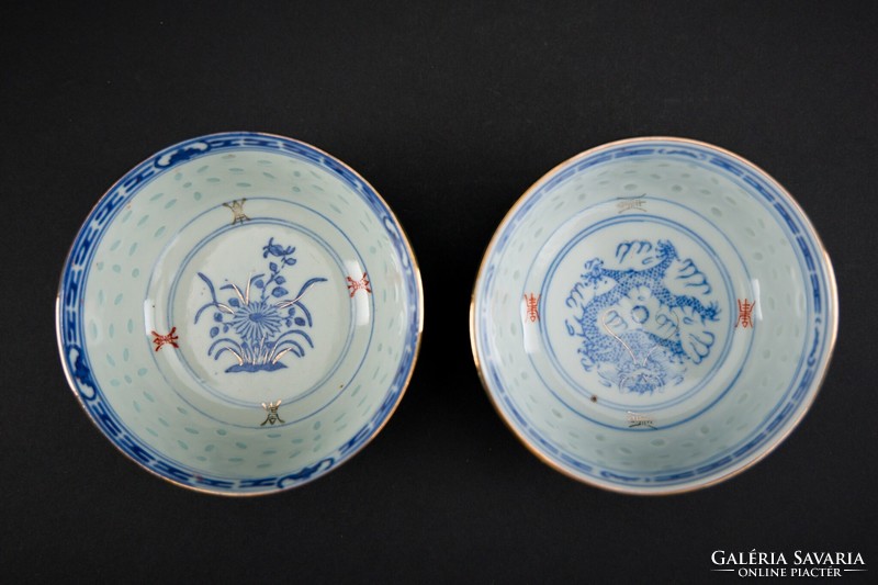 Chinese porcelain spoons + two bowls, marked.