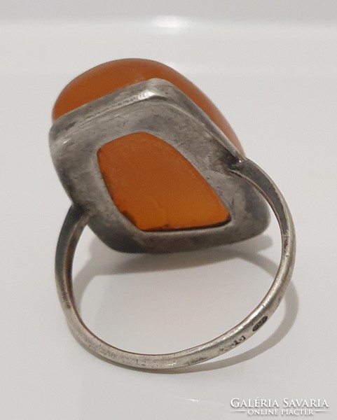 Art deco amber silver ring
