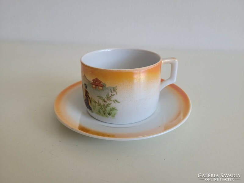 Old Zsolnay porcelain tea cup eozin Japanese pattern oriental scene ladies decor d