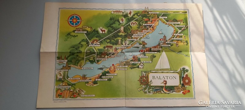 Fold-out Balaton postcard with map from 1959
