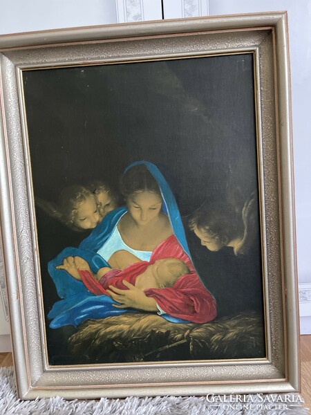 Very nice large 65*51 cm picture Madonna with little jesus puttos