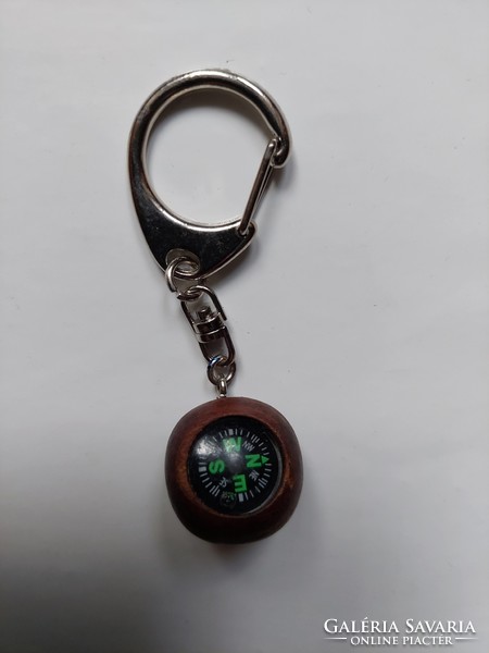 Wooden spherical key ring with compass, new (even with free shipping)