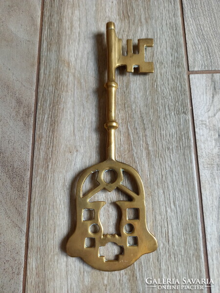 Csodaszép régi nagy réz kulcs (23,5x8,5 cm)