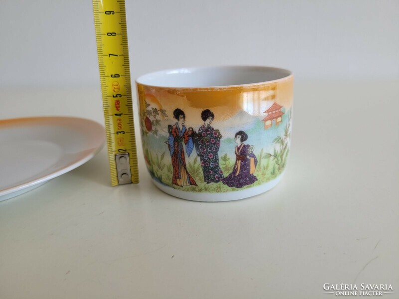Régi Zsolnay porcelán teás csésze eozin japán minta keleti jelenet hölgyek dekor B