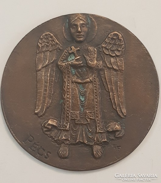 Pécs bronze memorial plaque with signature t.F 10.8 cm xii. Century angel - Pécs Romanesque quarry