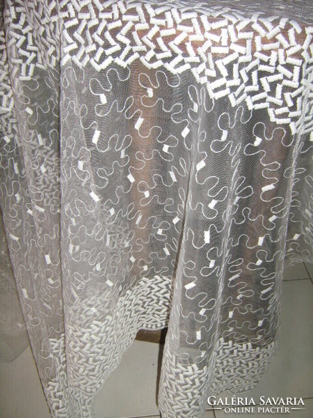 Beautiful huge white fabric embroidered tulle curtain