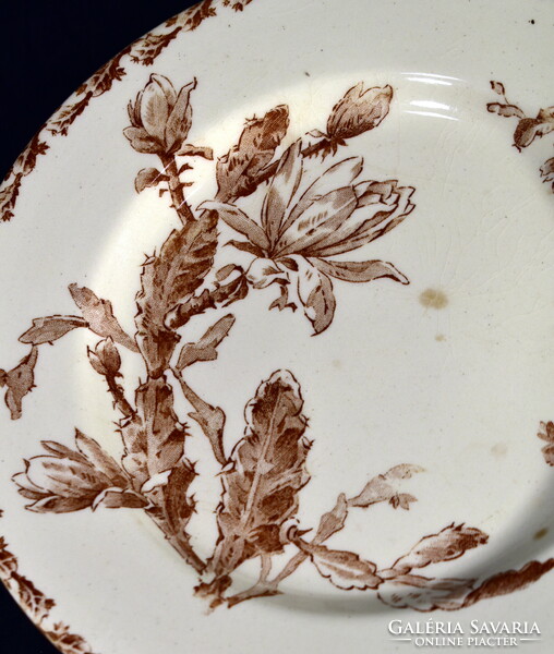 Antique Sarreguemines cactus-patterned earthenware cake plate