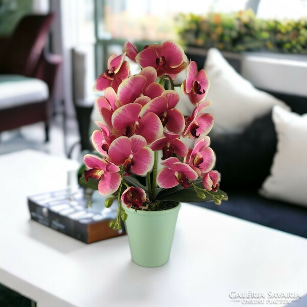 Kétszálas élethű pink- és krémszínű orchidea kaspóban OR208PKKR