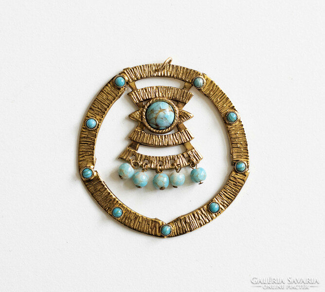 Vintage ethno pendant with turquoise beads - necklace - bohemian ethno boho folk art