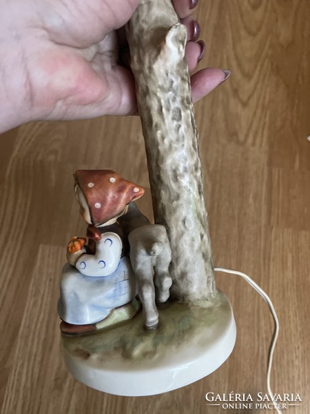 Beautiful hummel table lamp with little girl and little goat.