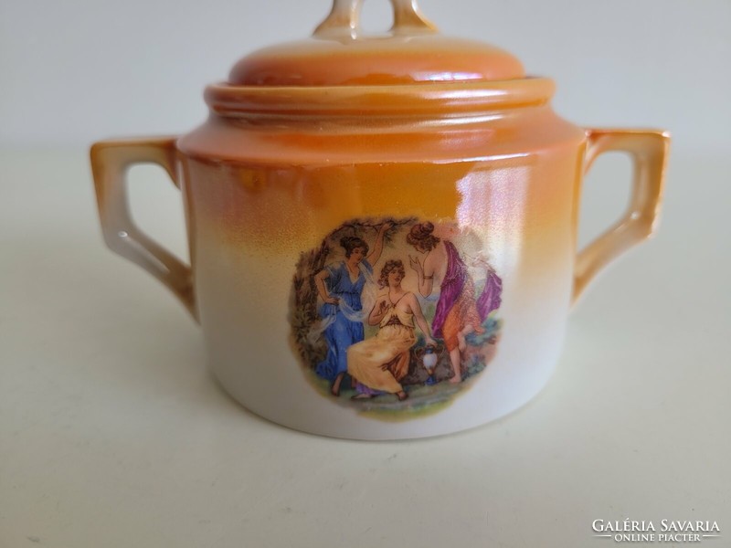 Old Zsolnay porcelain sugar bowl eosin lady scene model