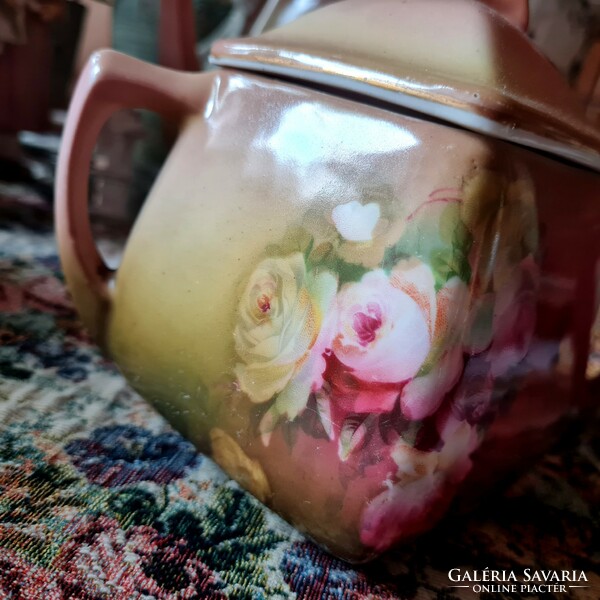 Antique faience Art Nouveau pink sugar bowl