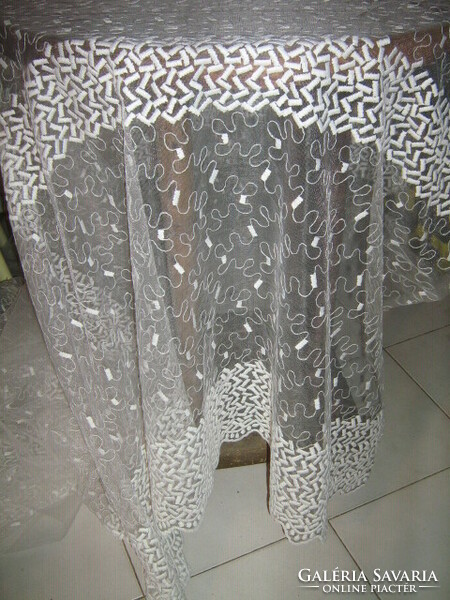 Beautiful huge white fabric embroidered tulle curtain
