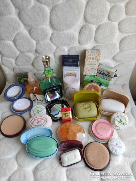 Exciting retro toiletry package soap bubble bath powder hand mirror fenjal maxfactor lux fa rose bronnley