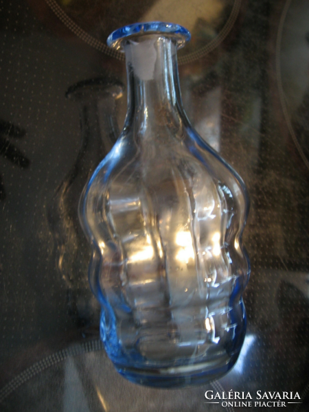 Blue artistic ribbed unique glass bottle, vase