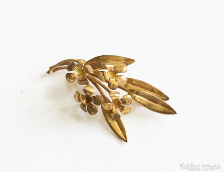Antique copper flower bouquet brooch - vintage lapel pin