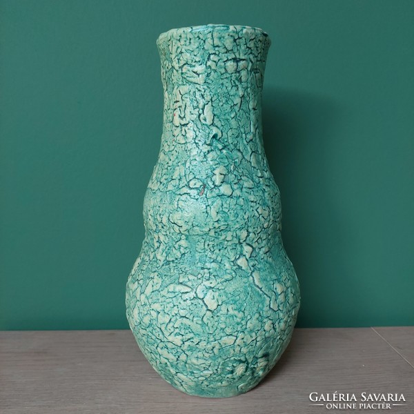 Vintage  zöld  repesztett mázas kerámia váza