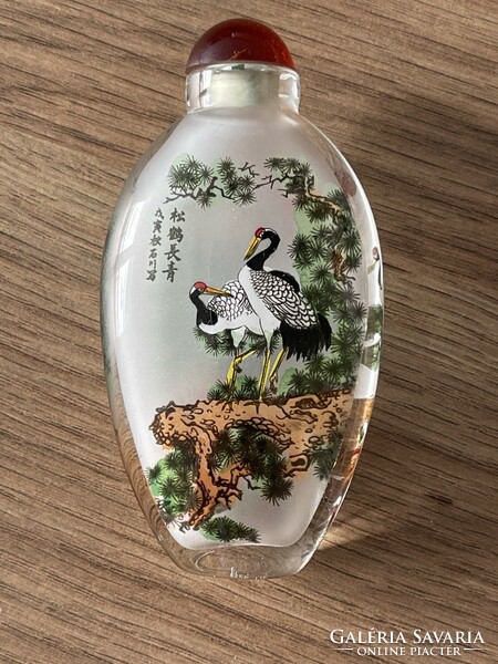 Antik Kinai ópium, parfüm, tartó belülről kézzel festett.