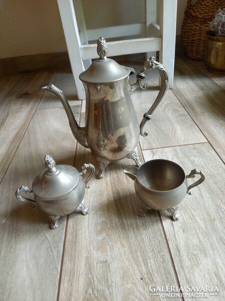 Beautiful old silver-plated teapot, sugar bowl and pouring set