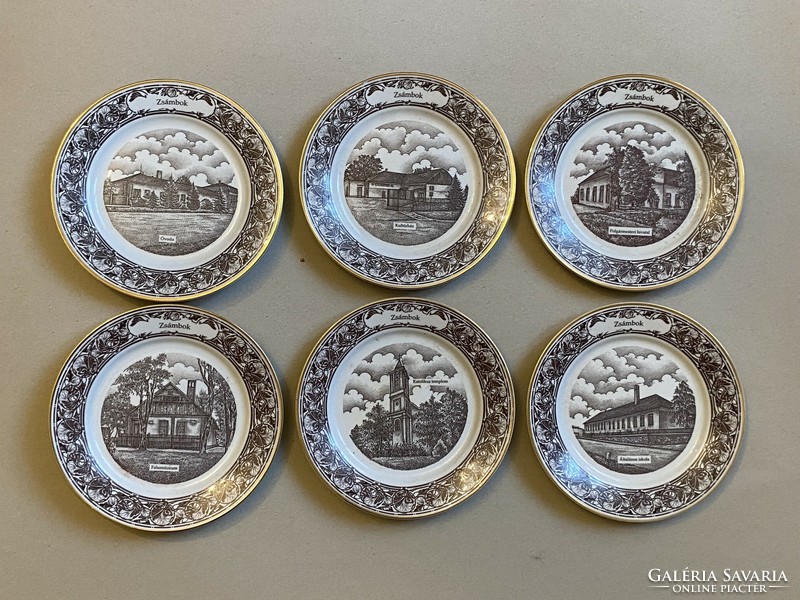 Set of 6 Zsámbék porcelain cake plates