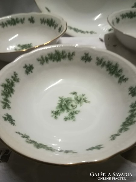 Zöld rózsa mintás porcelán salátás készlet/Bavaria/
