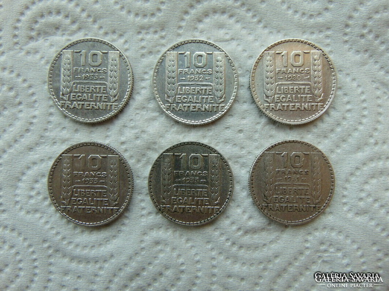 Franciaország 6 darab ezüst 10 frank LOT !