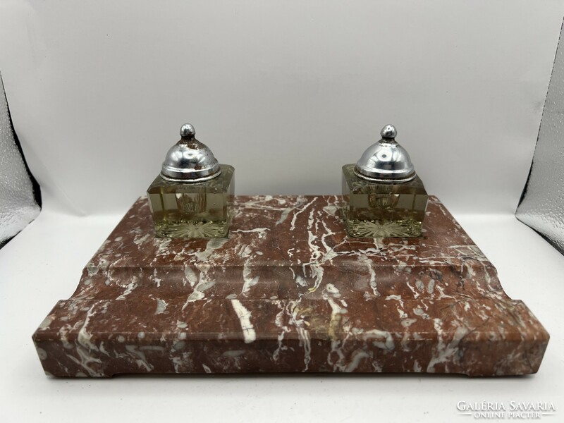 Art deco asztali tinta és tolltartó, márványon, 23 x 10 x16cm.4947
