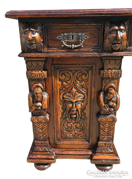 A818 antique, newly renovated, richly carved Renaissance style desk