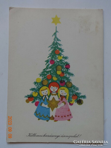 Old graphic Christmas greeting card, drawing by Stella Lazetzky