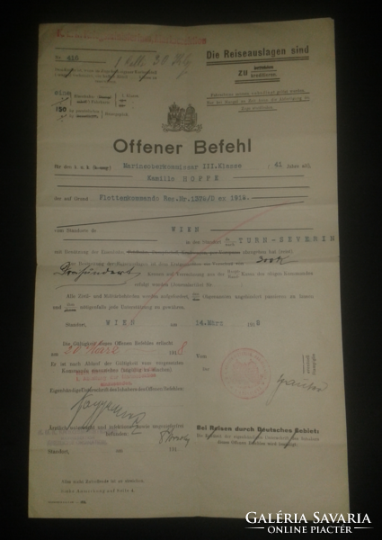 1918 Bécs hadügyminisztérium nyílt parancs