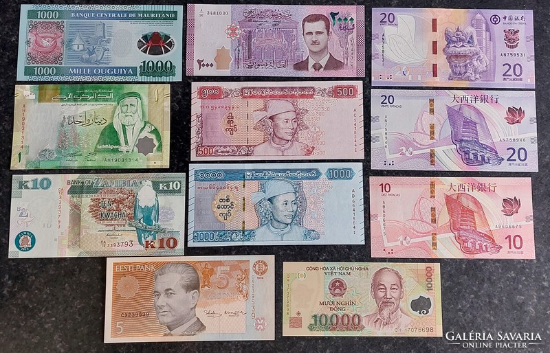 11 different unc banknotes
