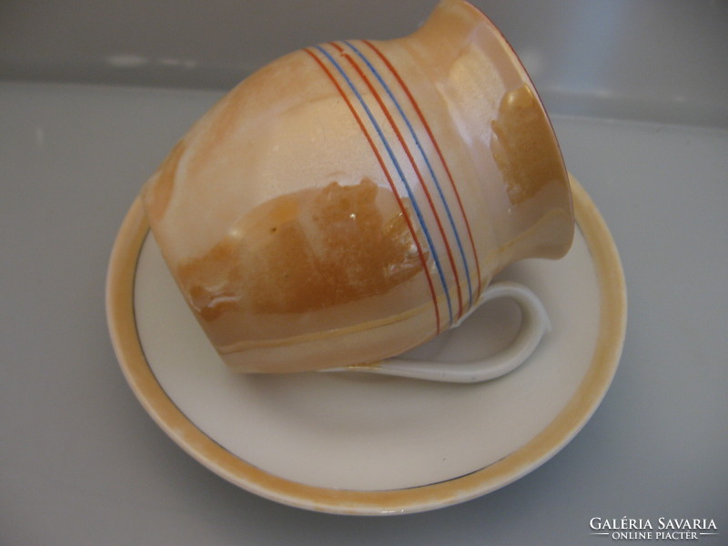 Antik lüszteres cseh hasas csésze, csupor antik KPM alátéttel