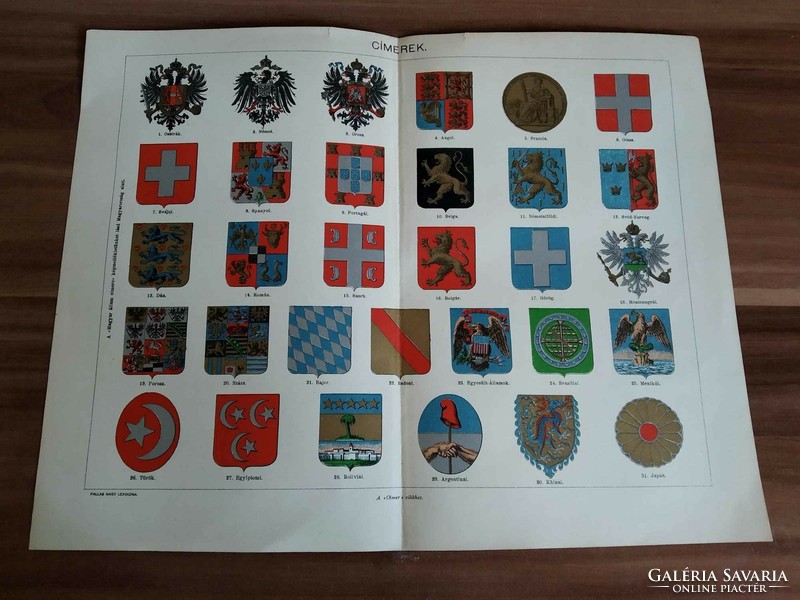 Címerek (31 db), melléklet a Pallas Nagy Lexikonból, 1893