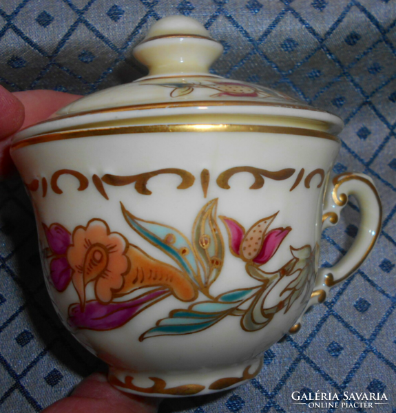 Zsolnay  porcelán fedeles-kávés csésze -kézi festés-arany kontúr