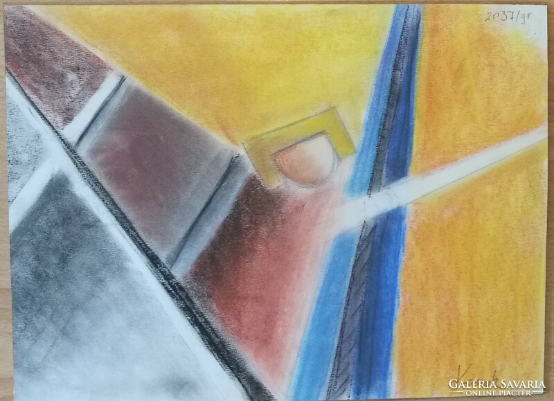 Tamás Konok - composition - 40x29.5 - pastel, graphite, paper
