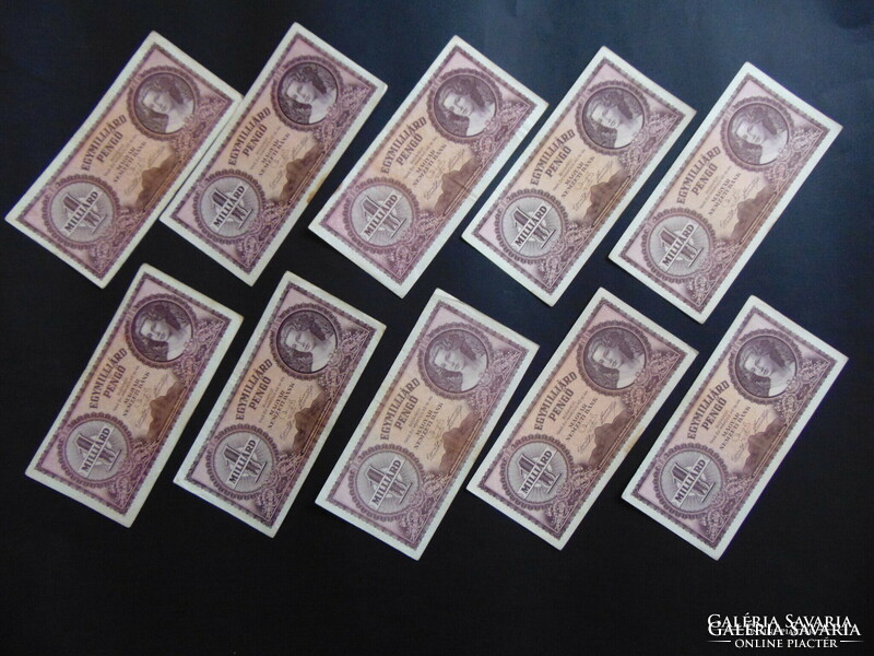 10 pieces of one billion pengő banknotes 1946 lot!