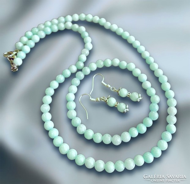 Amazonite mineral pearl string bracelet ear jewelry set