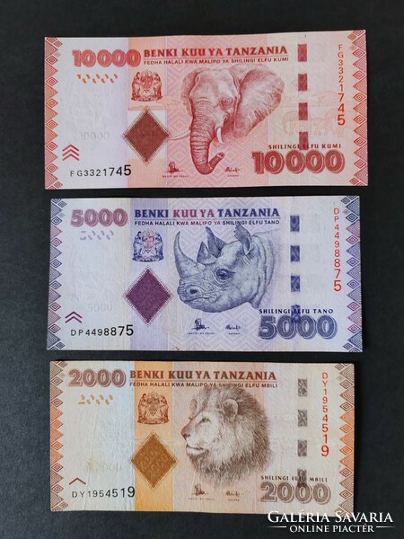 Tanzánia 2.000 + 5.000 + 10.000 Shilingi sor 2015, F+-VF+-EF+