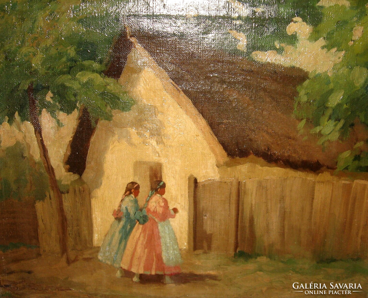 Wonderful, guaranteed original paddy aladár/ 1881-1949/ picture: girls from Tápe