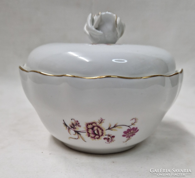 Aquincum flower pattern, rose cover, nicely gilded, porcelain bonbonier, in perfect condition