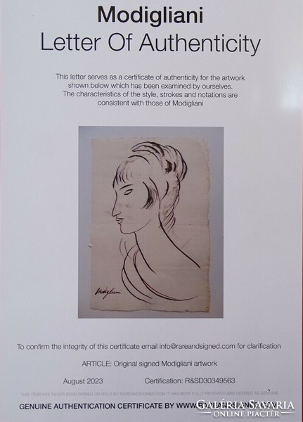 Modigliani: Nő portréja- eredetiséglevél!