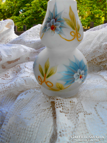 Old Czech Bohemian glass vase with plastic decoration