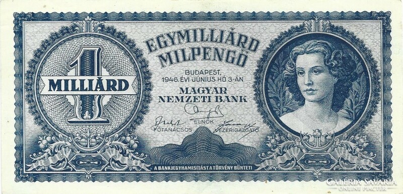 One billion milpengő 1946 2. Ounce unbent