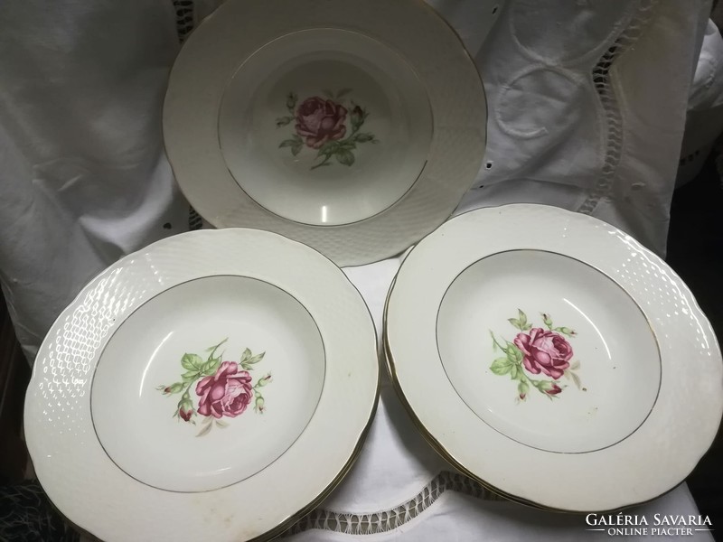 Cseh /Thun/ porcelán mély tányér, rózsás dekorral